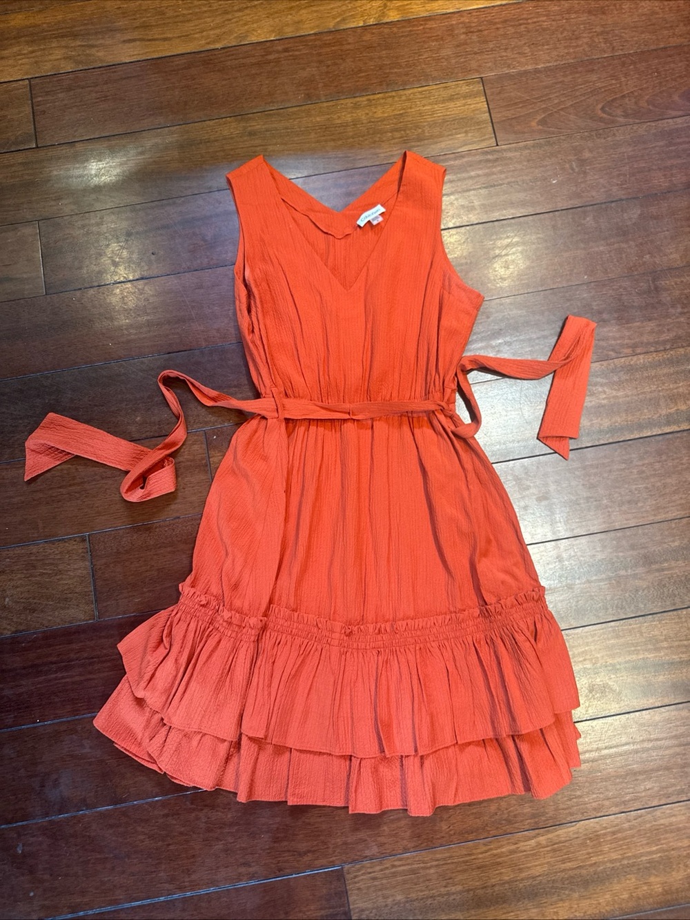 Calvin Klein Dress Ruffle Belted Burnt Orange 10 Worn Once